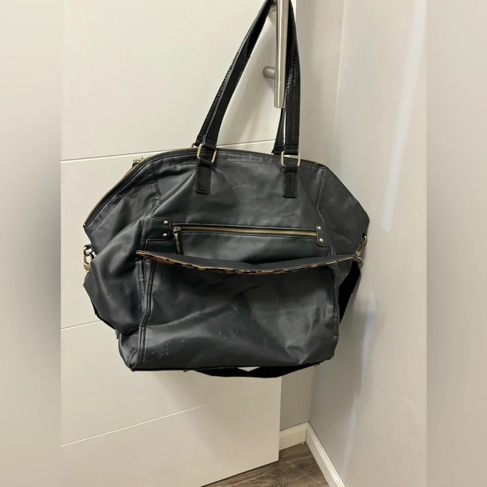 Victoria's Secret Large Travel Carry On Overnight Bag Black Cheetah Inside Print